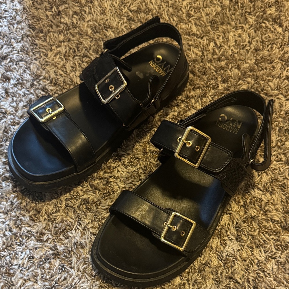 Madden NYC Black Buckle Sandals